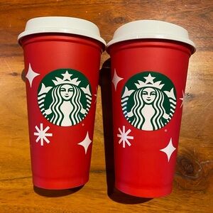 Starbucks Holiday 2023 Red Plastic Cups With Lids Reusable 16oz Cup New